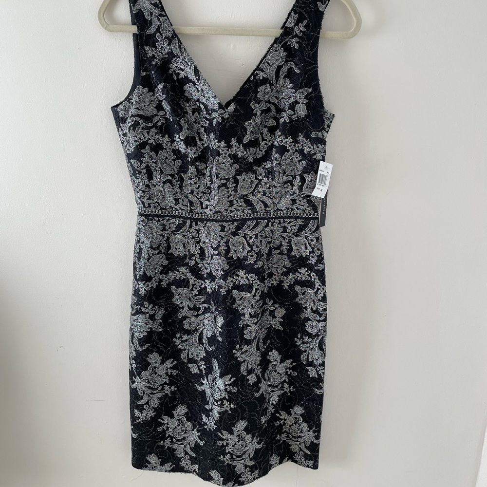 David Meister!!! Silver & Black sparkly, classy upscale luxury cocktail dress!